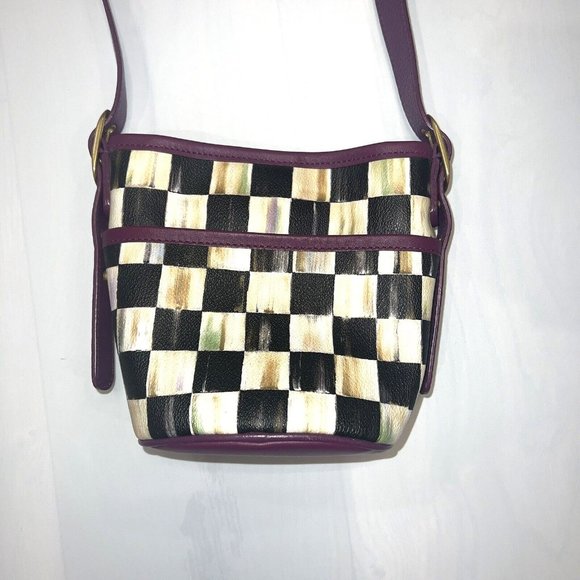 MacKenzie-Childs Purple and Black Checkered Crossbody Bag - Picture 4 of 13